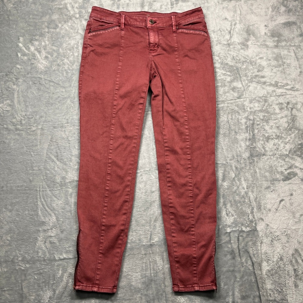 White‎ House Black Market The Skimmer Pants Womens Burgundy Red Ankle Zip Seam 4